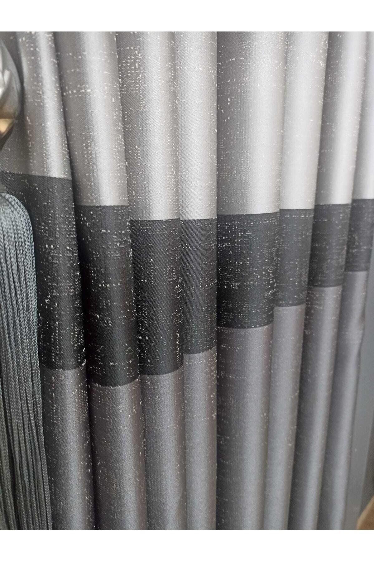 Yuka Şantuklu Milano Adde Pano Curtain Gray Anthracite Striped Single Panel Dense Pleated Jacquard 100 X 260 8