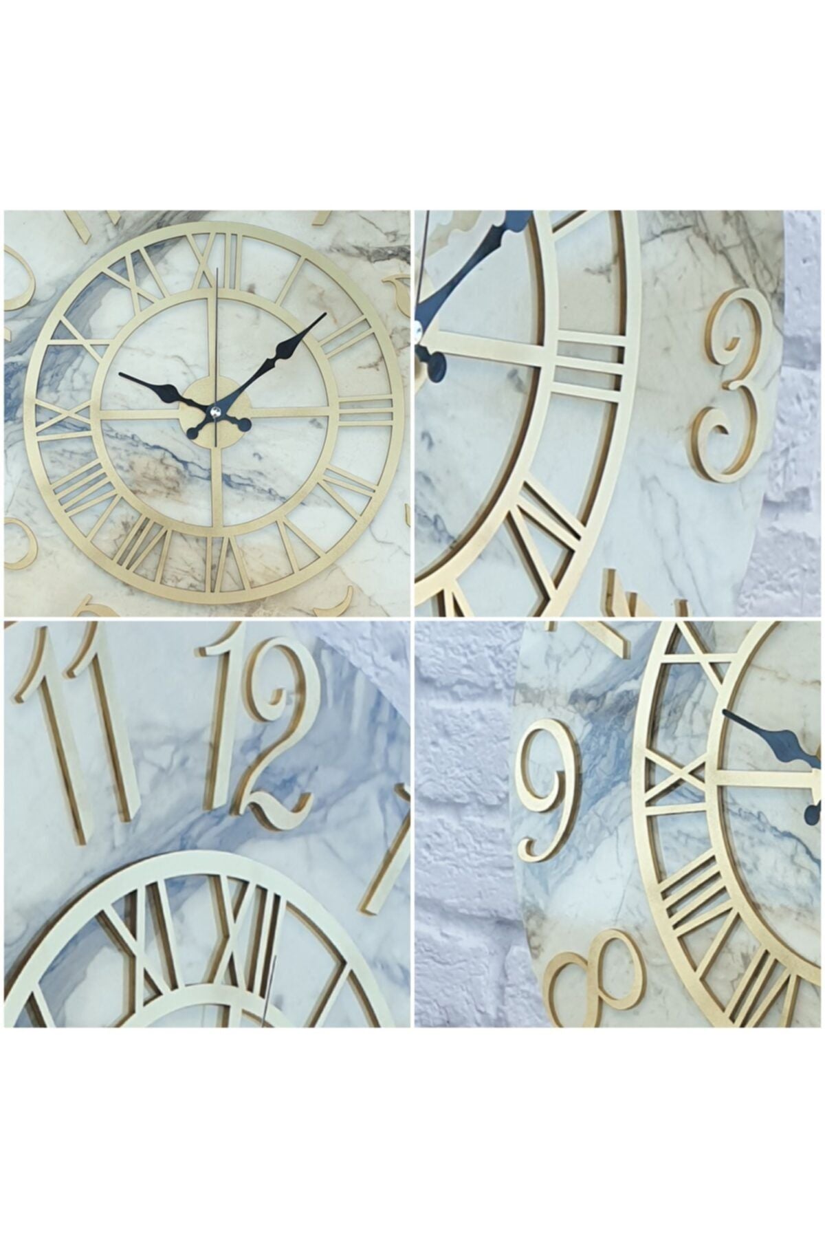 Markakanvas Marble Patterned Gold Colored Numbered Wall Clock Diameter 50 Cm 5