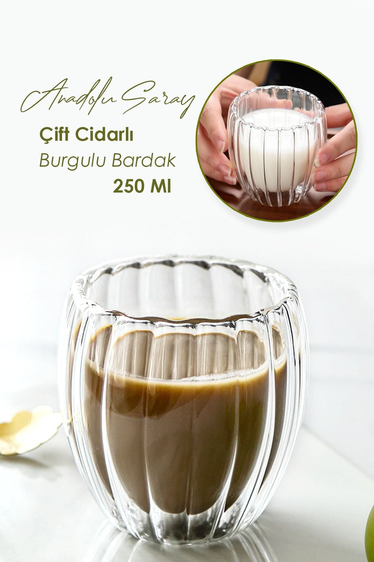 Anadolu Saray Çarşısı Heat Resistant Borosilicate Double-Walled Twisted Glass | Coffee And Serving Glass Borosilicate Glass 1