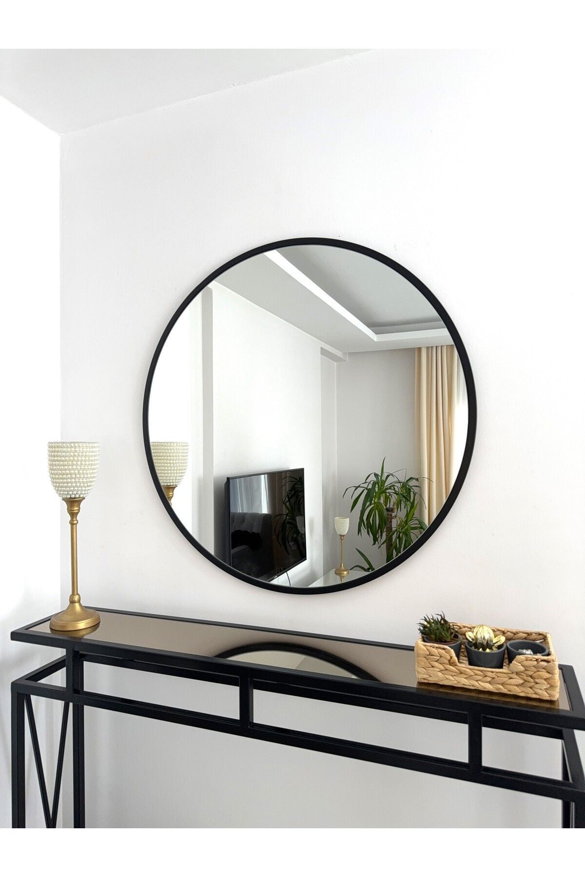 EFFE YAPI DEKOR Black Metal Framed 80 Cm Round Mirror 1