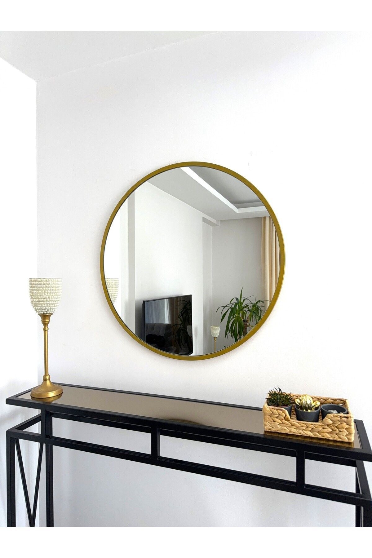 EFFE YAPI DEKOR Gold Metal Framed 70 Cm Round Mirror 1