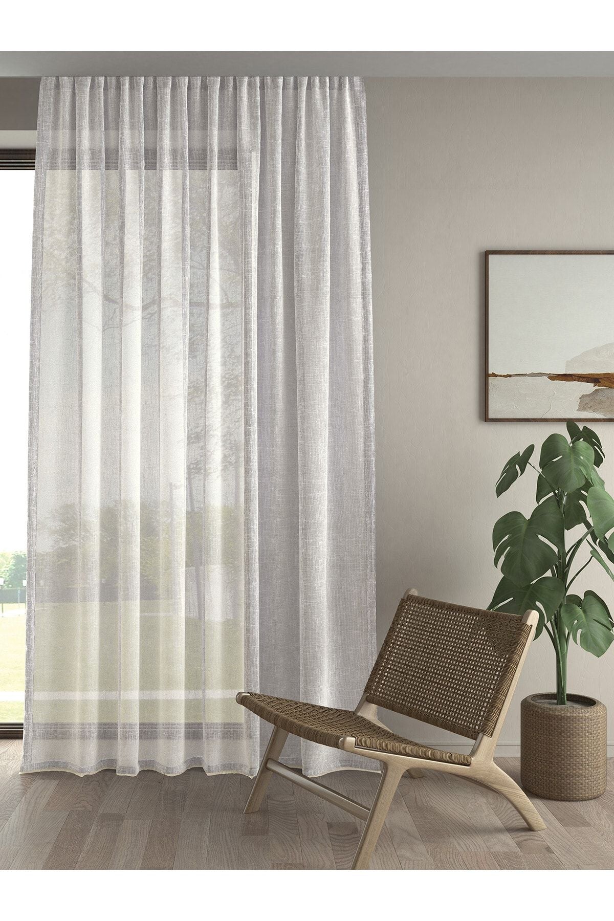 Demor Home Linen-Look Extrafor Gathered High-Quality Sheer Curtain in Ecru 1