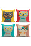 Realhomes Colorful Cute Kitty Printed 4-Piece Cushion Cover Set 1