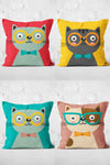 Realhomes Colorful Cute Kitty Printed 4-Piece Cushion Cover Set 2