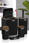 Okyanus Home Stella Black Wood Patterned Striped 5-Piece Bathroom Set 2