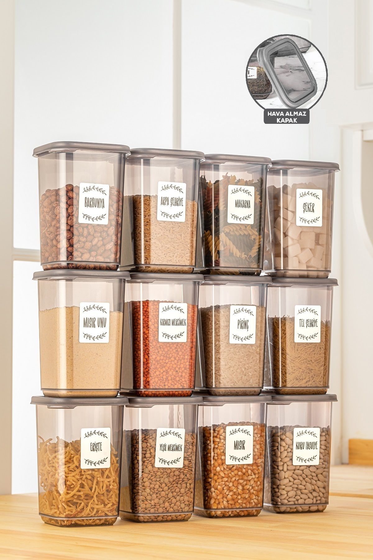 Meleni Home 12-Piece Labeled Large Spice Jar Set - Lidded Square Spice Storage Container 12x1100 Ml 1