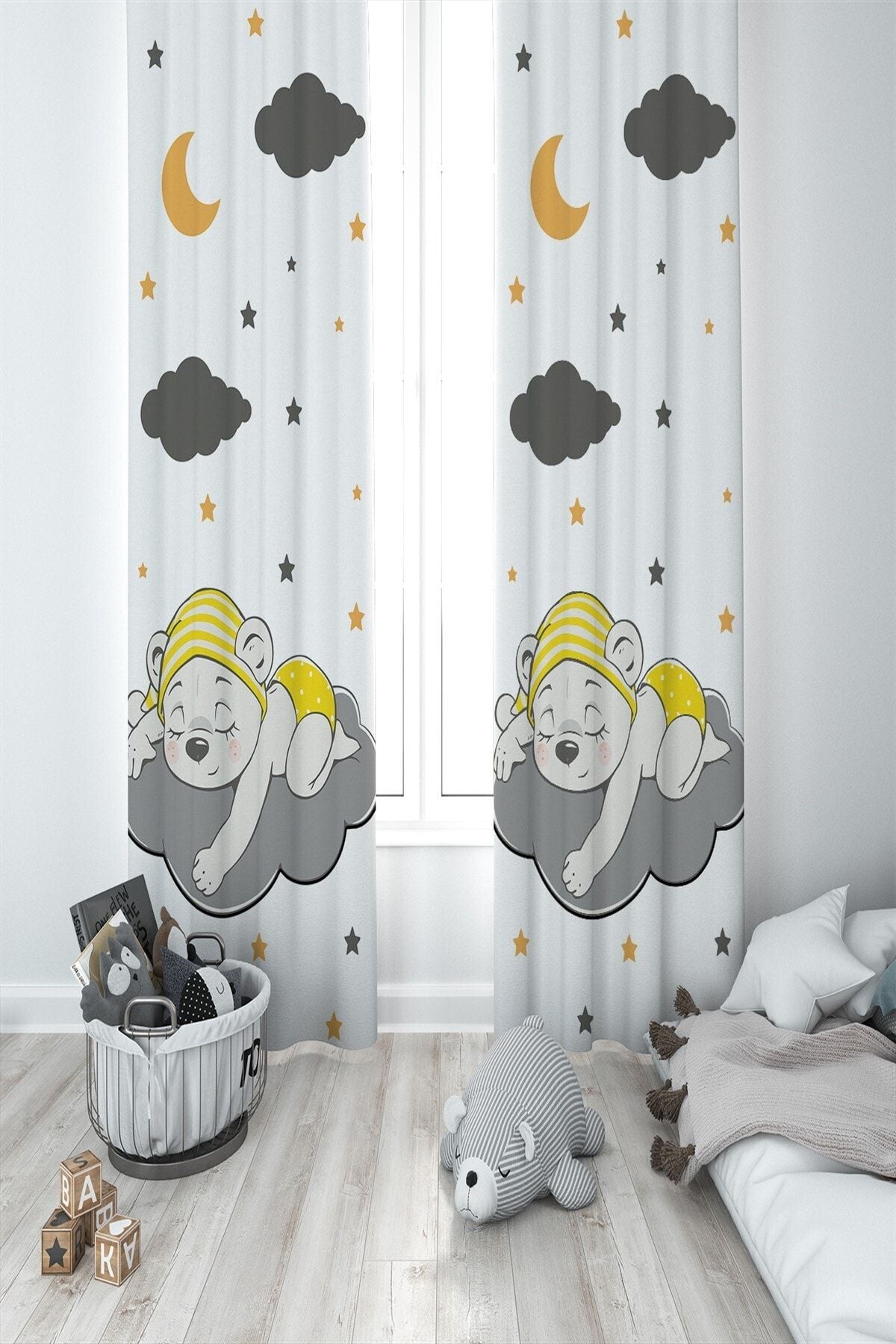 MEKTA HOME Unisex White Baby Room Curtain with Teddy Bear 2 Panels Mkt-085 1