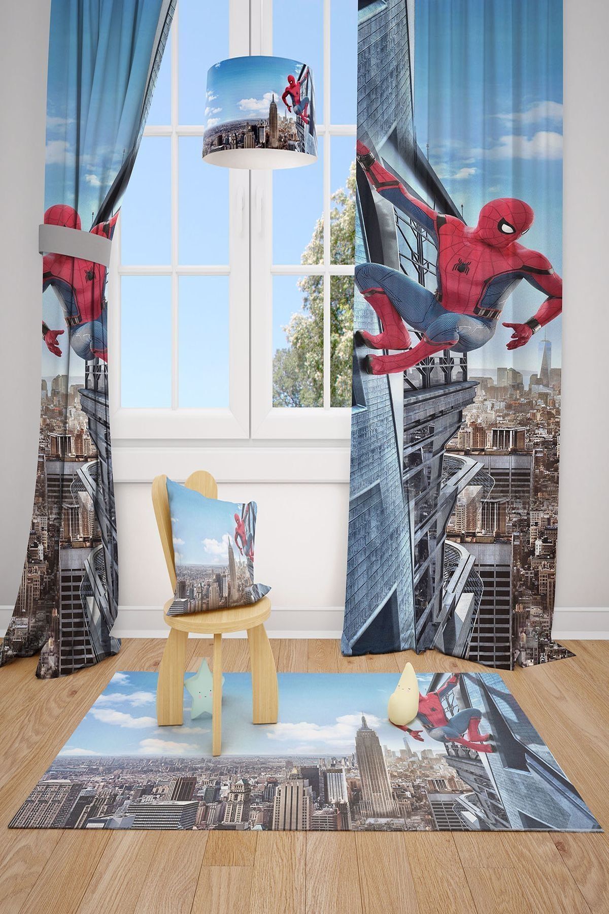 MEKTA HOME Boys Blue Spiderman Curtain 2 Panels Mkt-103 1