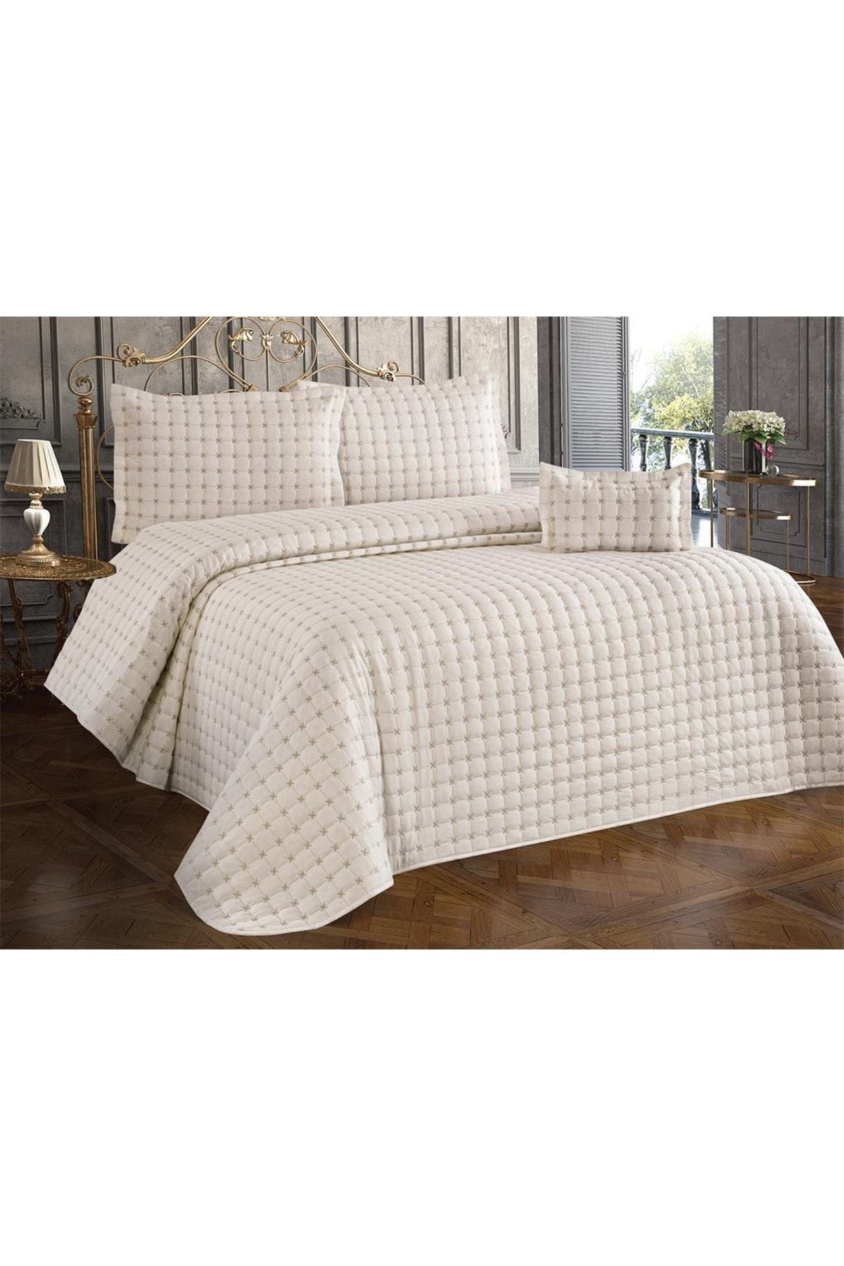 Çeyiz Diyarı Yıldız Double Quilted Bedspread Cream 2