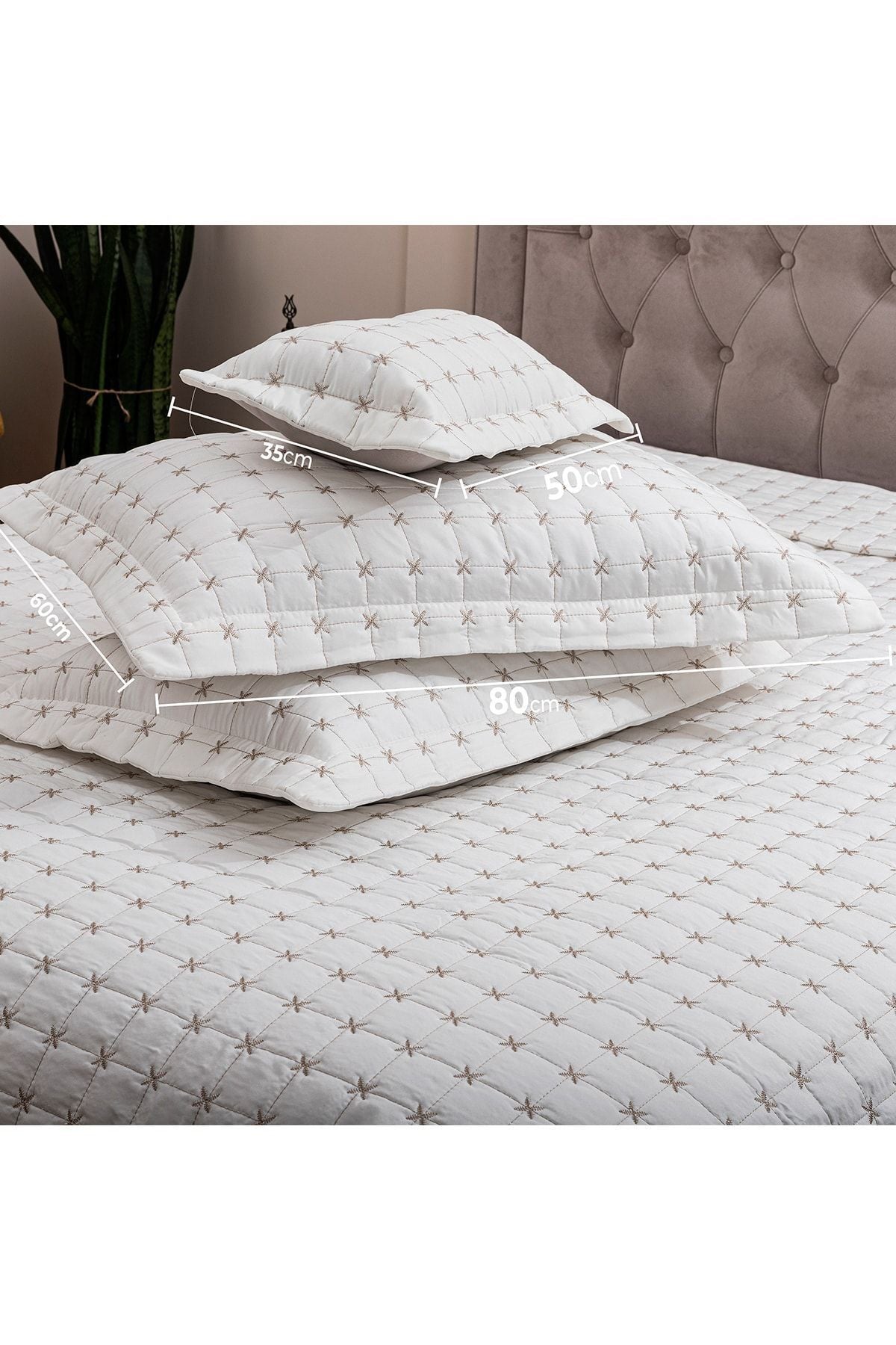 Çeyiz Diyarı Yıldız Double Quilted Bedspread Cream 5