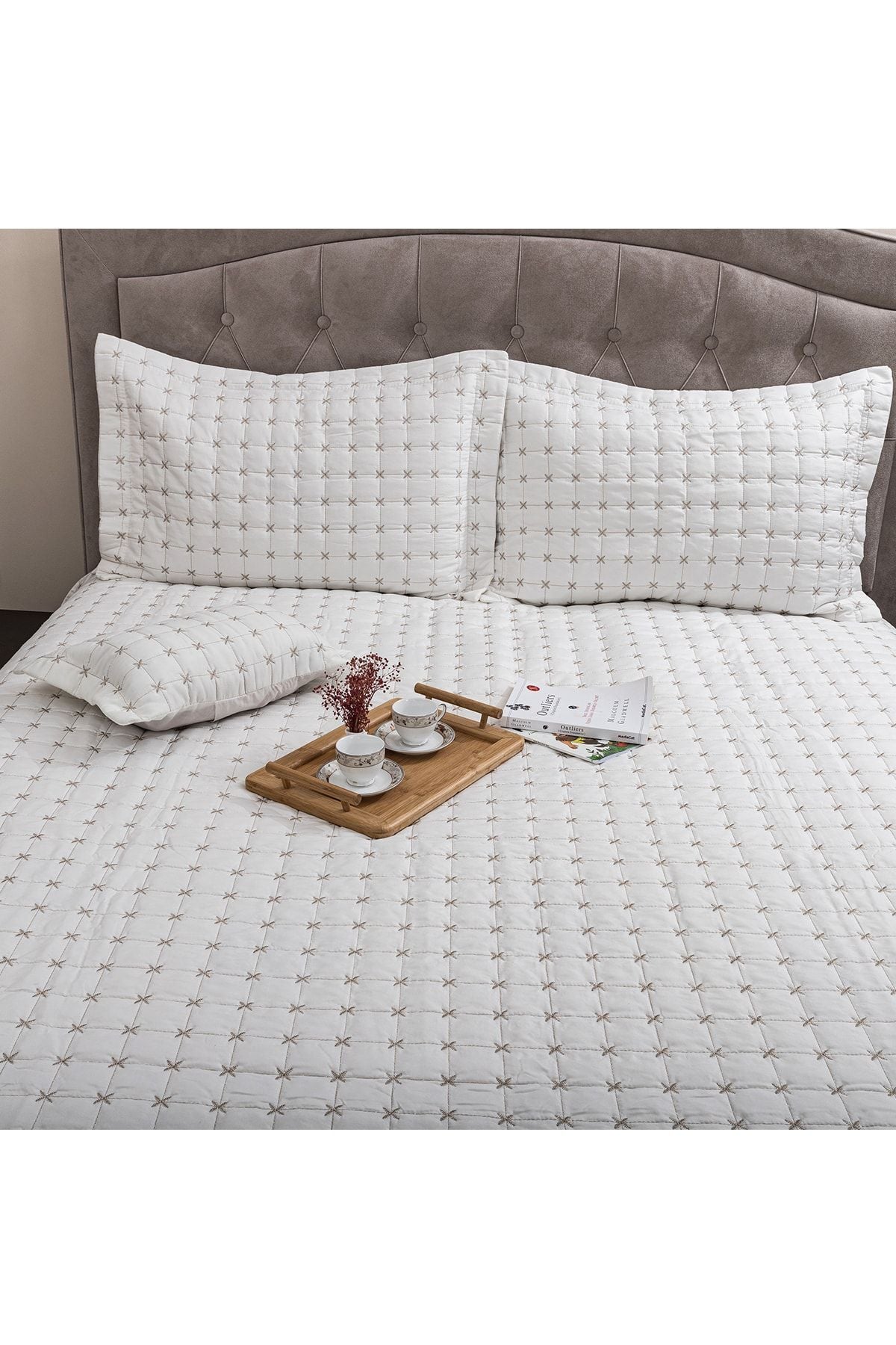 Çeyiz Diyarı Yıldız Double Quilted Bedspread Cream 7