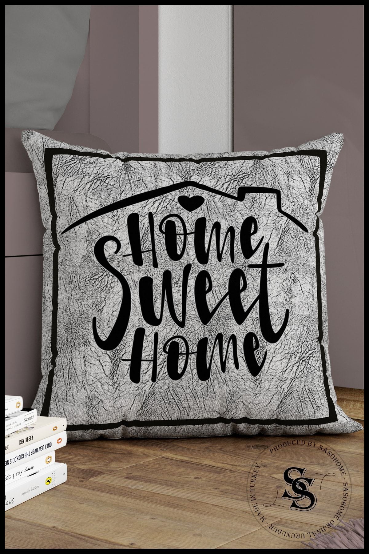 SasoHome Grey Lettered Cushion - Home Sweet Home Letter - Grey Background Decorative Gift Cushion Cover 1