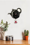 Sokaktaki Hediyem Black Teapot Swinging Wooden Kitchen Wall Clock 2