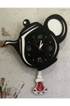 Sokaktaki Hediyem Black Teapot Swinging Wooden Kitchen Wall Clock 4