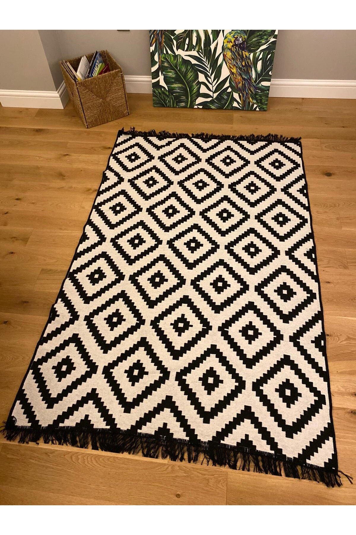 Markaev Cotton Black-White Double-Sided Washable Natural Cotton Kilim 02 3