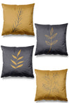 Pilloveland Double-Sided Printed Mustard And Navy Leaf Patterned 4-Piece Suede Cushion Cover 43*43 Cm 1