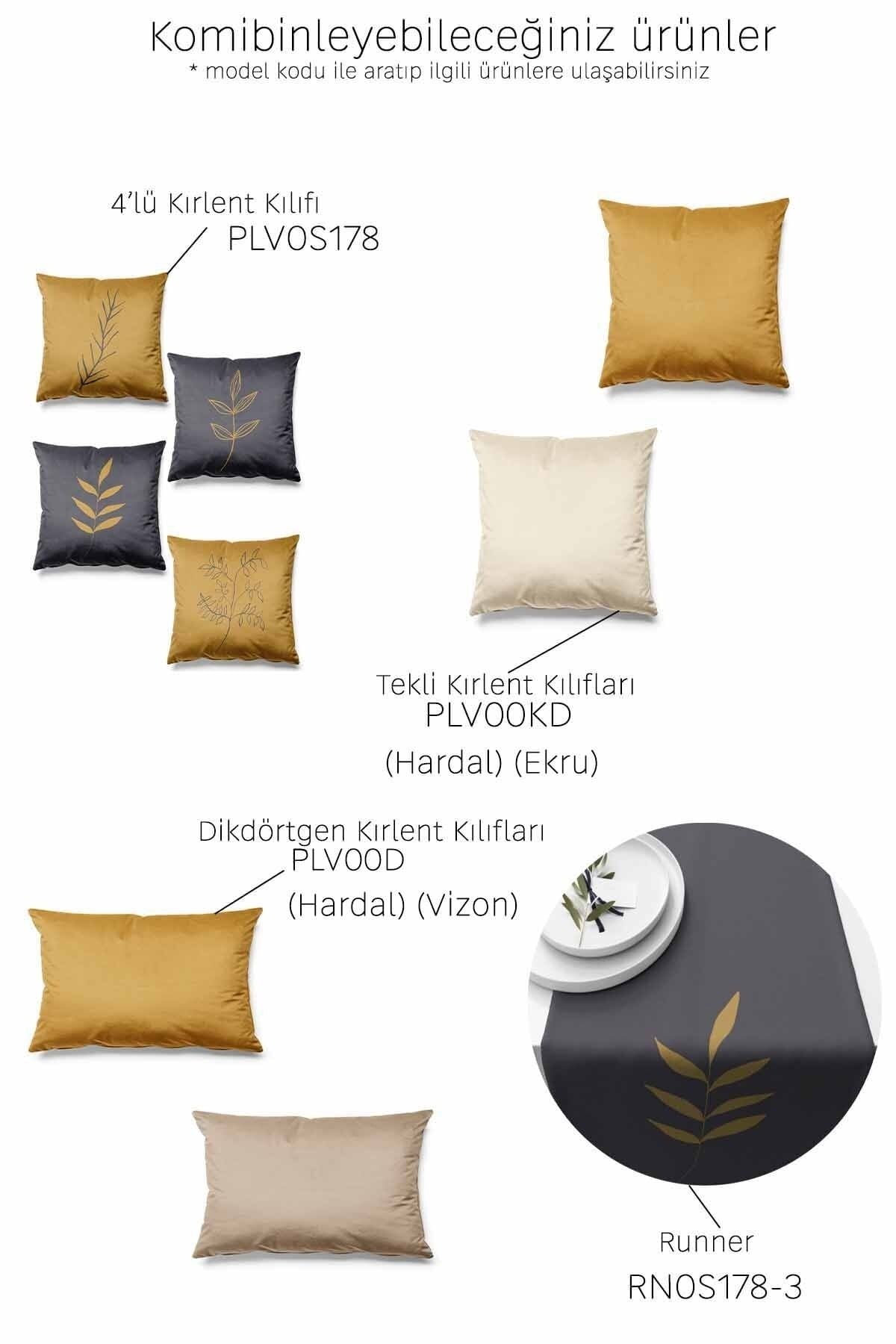 Pilloveland Double-Sided Printed Mustard And Navy Leaf Patterned 4-Piece Suede Cushion Cover 43*43 Cm 2