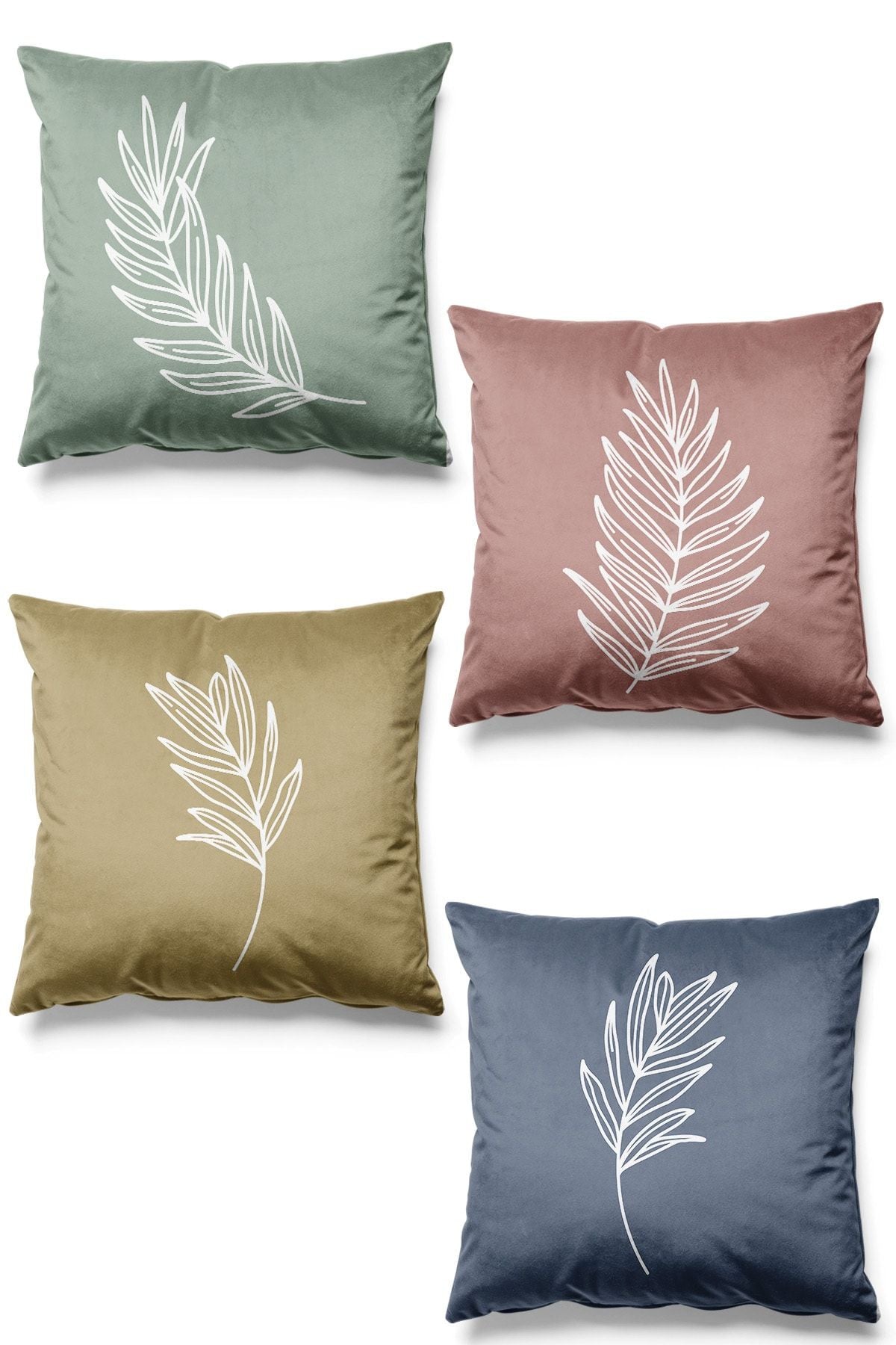 Pilloveland Double-Sided Printed Pastel Leaf Pattern Suede Cushion Cover Set of 4 43*43 Cm 1