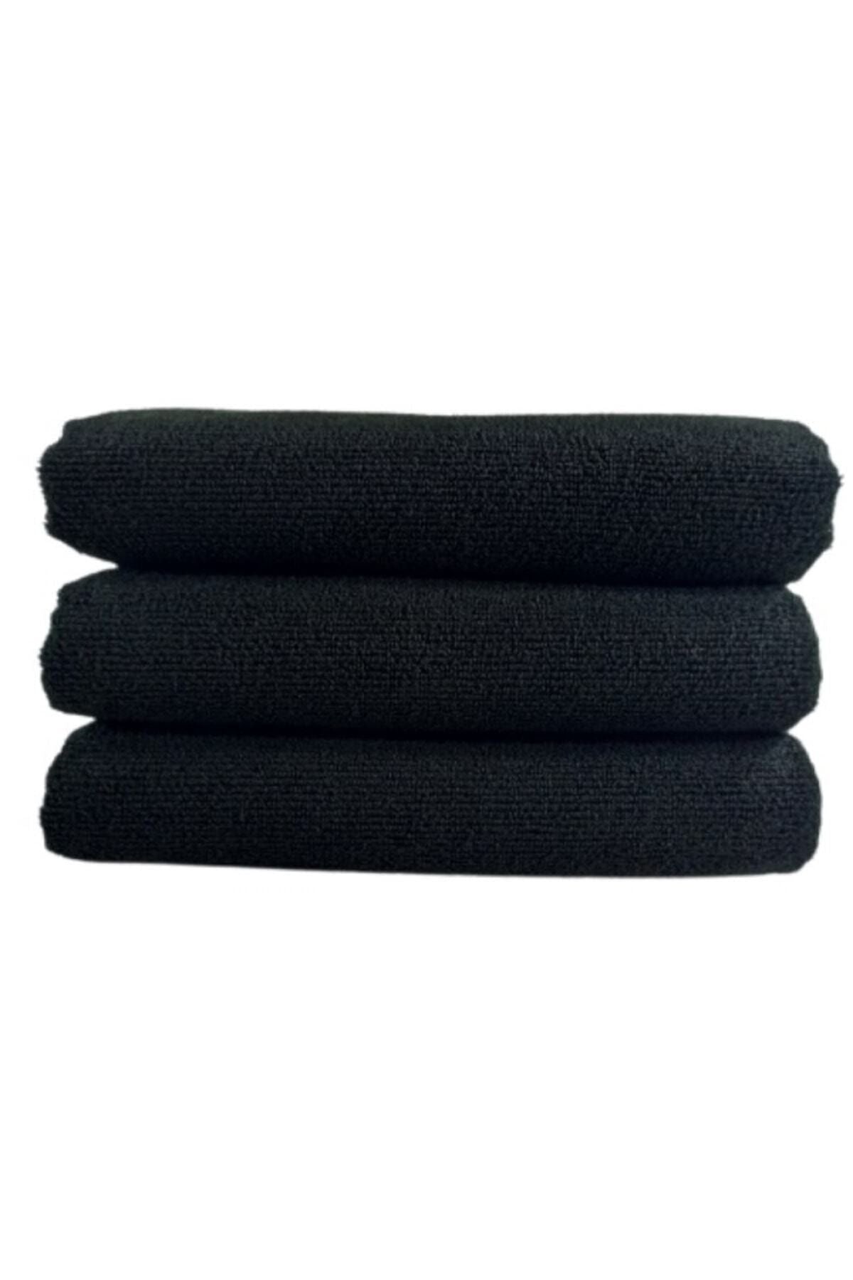 Bol Ticaret Tekstil 3-Pack Black Microfiber Hand Face Hairdresser Sports Towel Hair Dye Resistant 50x90 cm 3