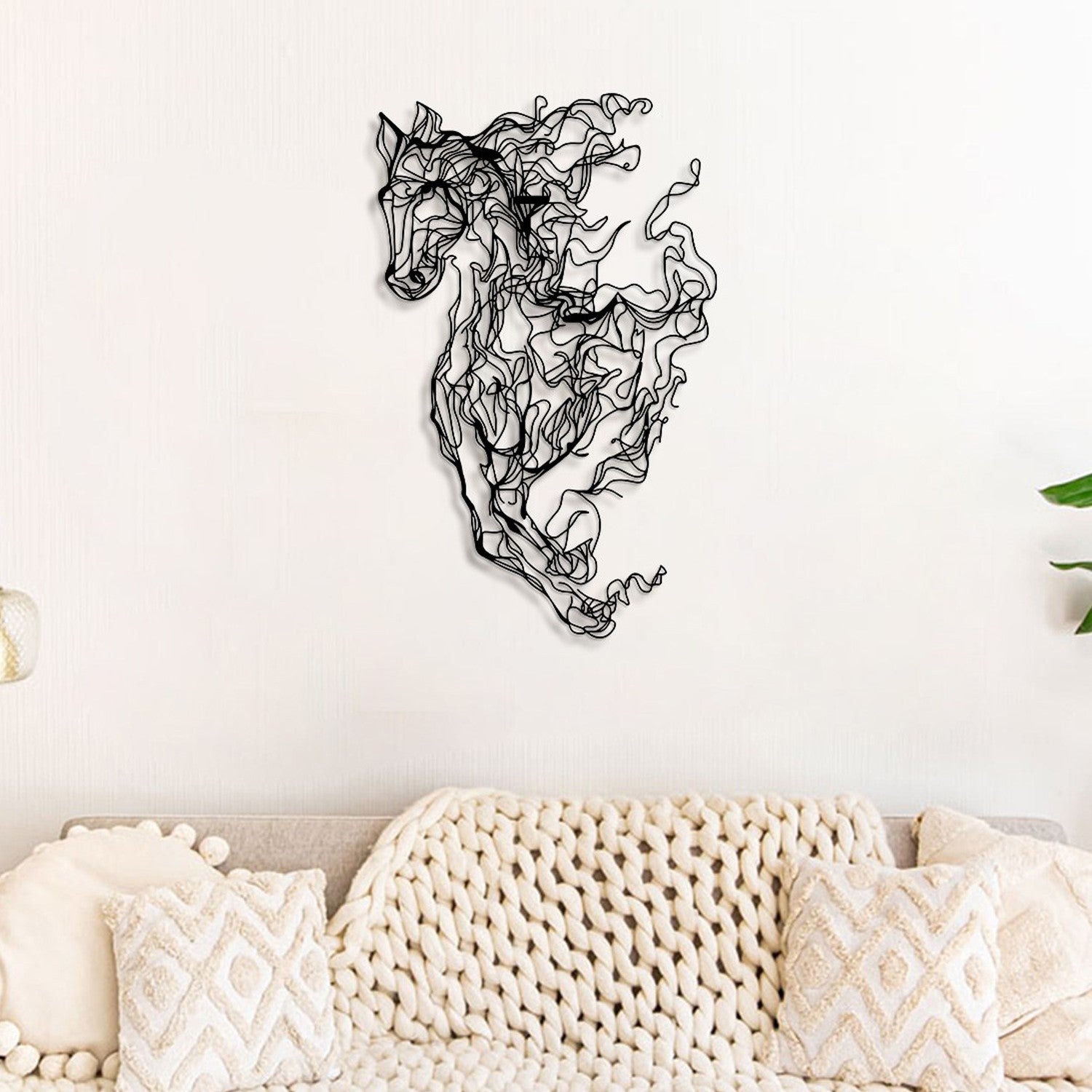 Decorative Metal Wall Accessory Metal Horse Line Art - APT724 Black 507ATP1157 1