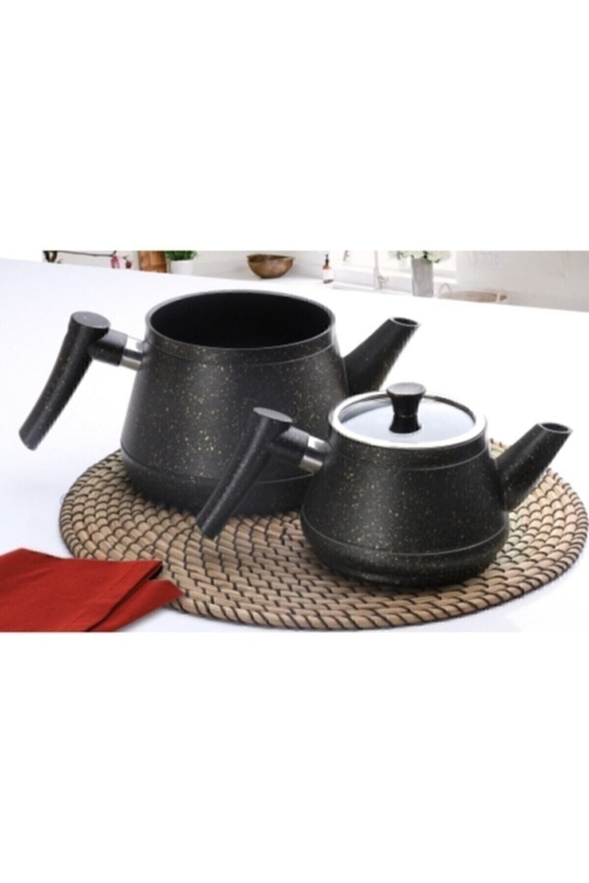 Zümrüt Black Bakelite Handle Granite Teapot Set 2