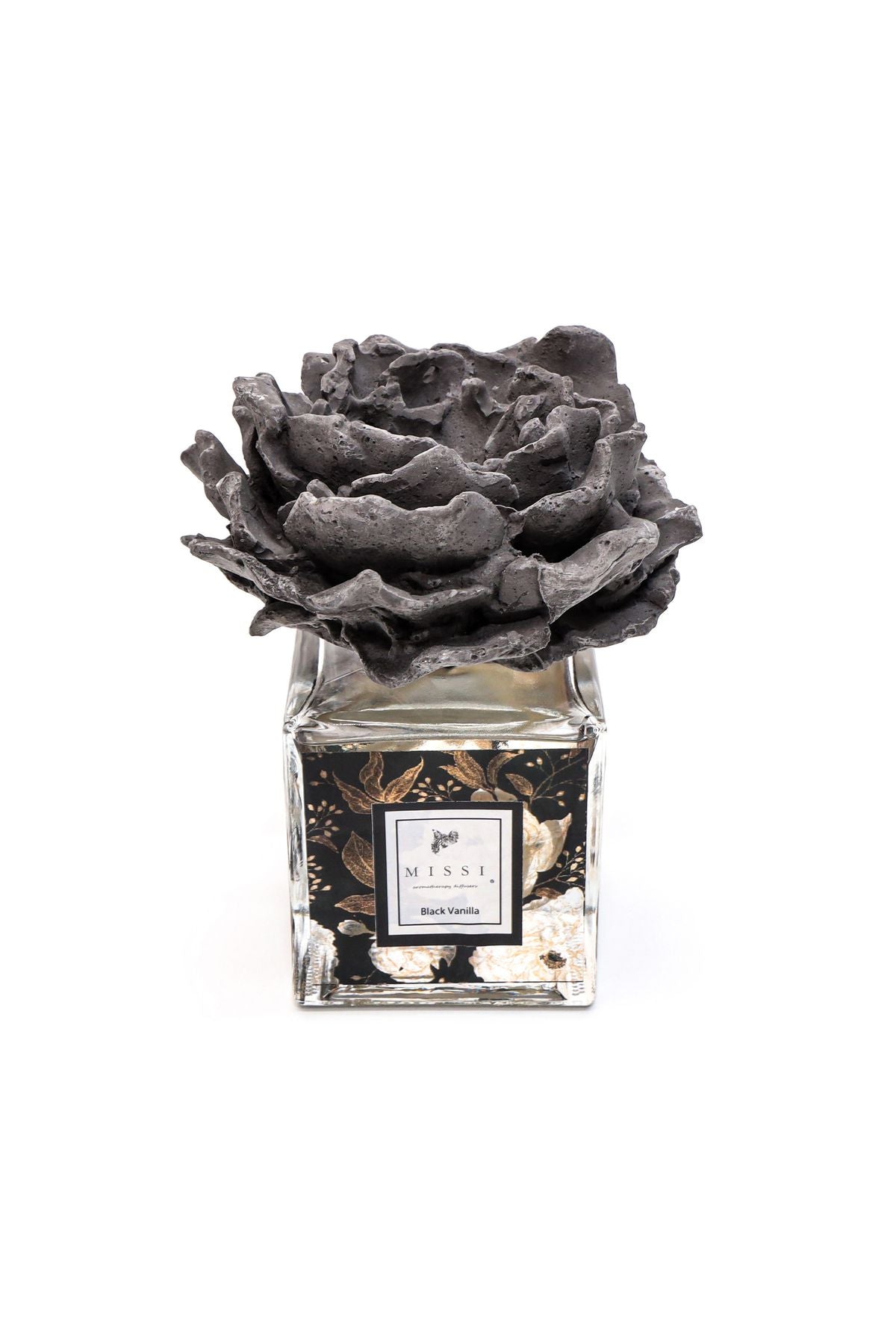 Missi 220 Cc Gray Floral Ceramic Stone Black Vanilla Room Fragrance 1