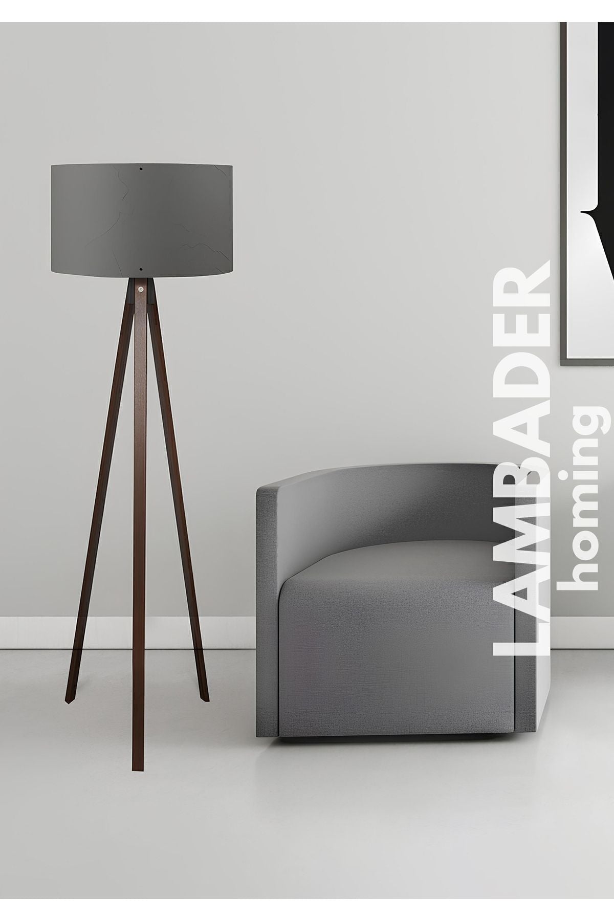 HOMING Tripod Floor Lamp with Walnut Legs and Cylindrical Shade Ayd-2210 1