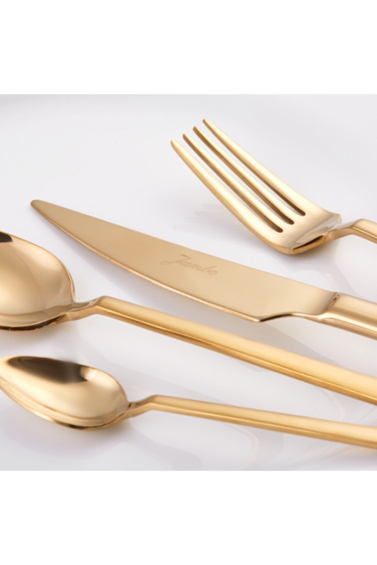 Jumbo 1800 24-Piece Titanium Gold Dessert Fork Spoon Knife Set for 6 People 2