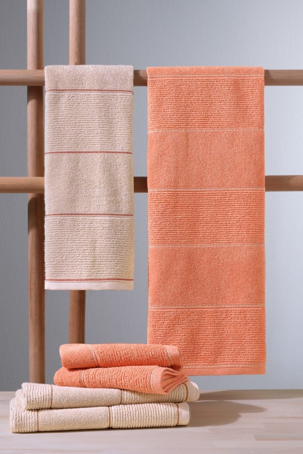 COTTONMANIA Carmine Set Desert - Extra Soft, Modern 100% Cotton 50x90 - 70x140cm. Bath Towel Set 1