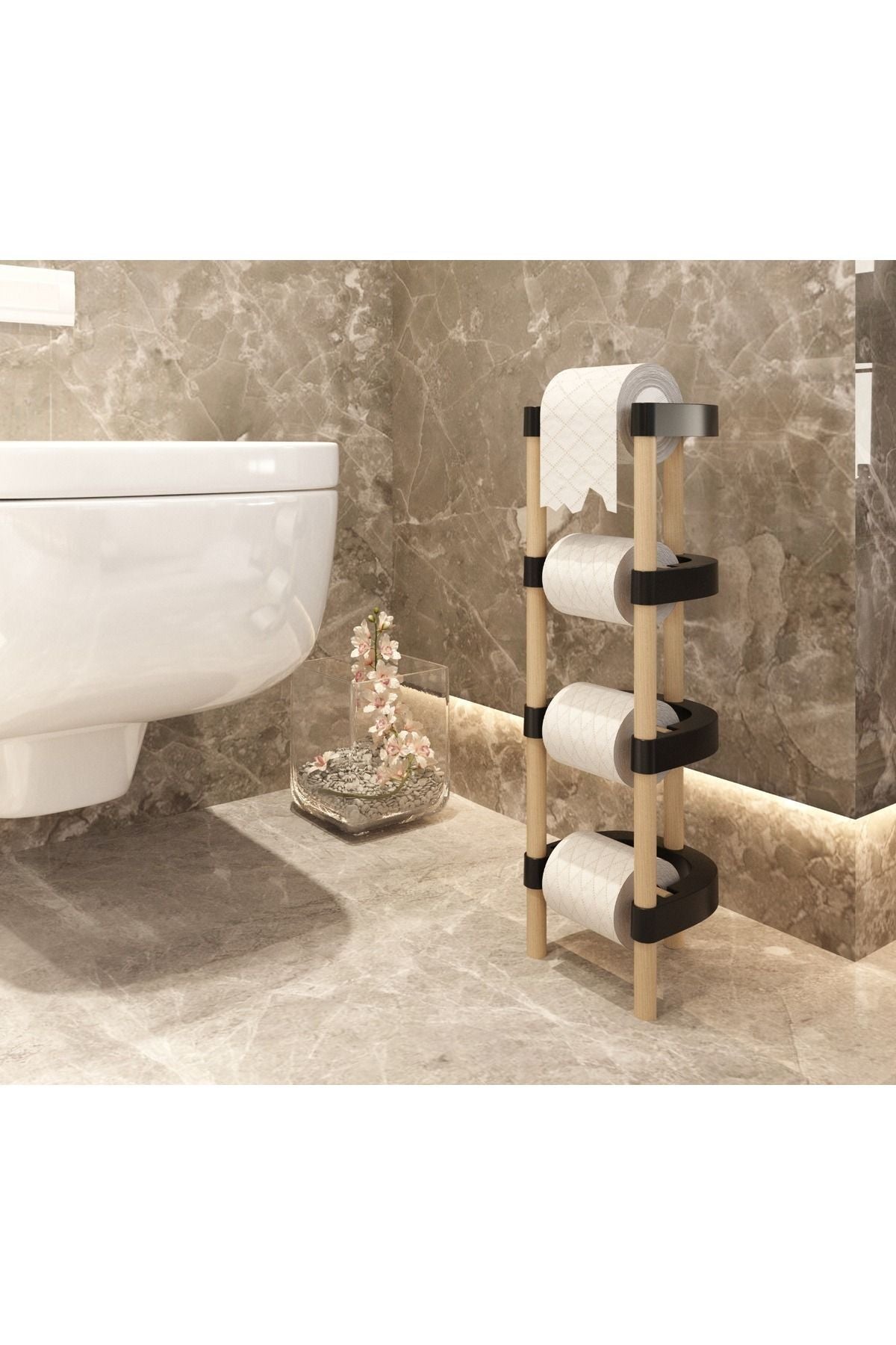 SEOWOOD Wooden Modular Toilet Paper Holder 4-Tier Screwless Assembly 1