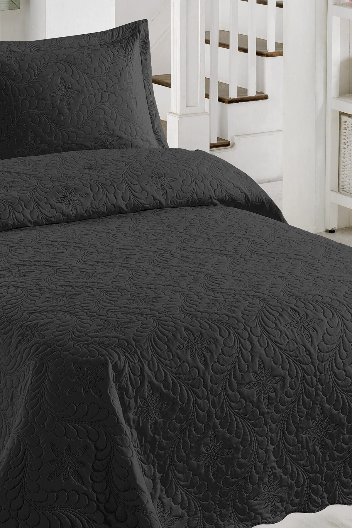 Örtüm Double Microfiber Quilted Bedspread Ivy Black 2