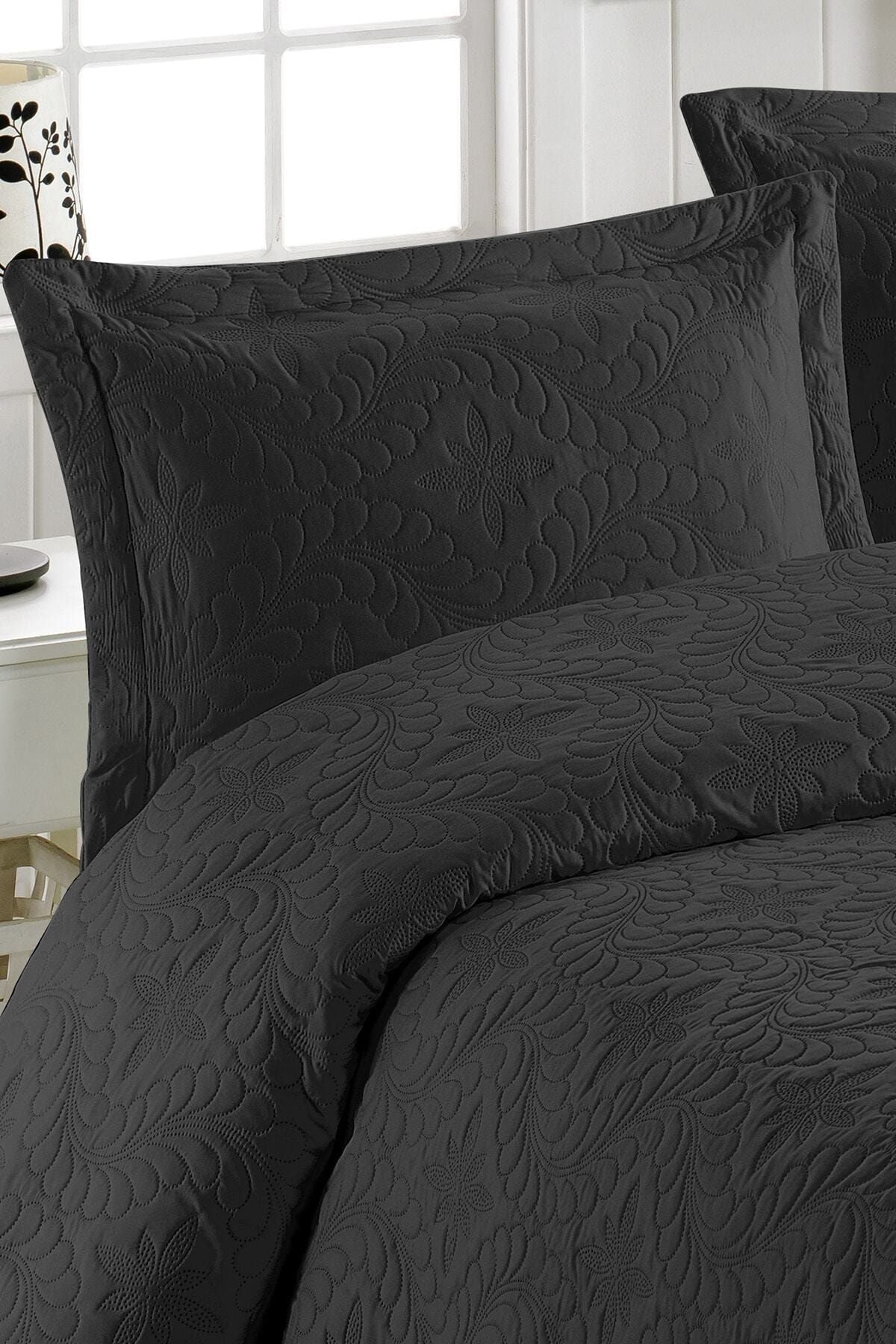 Örtüm Double Microfiber Quilted Bedspread Ivy Black 3