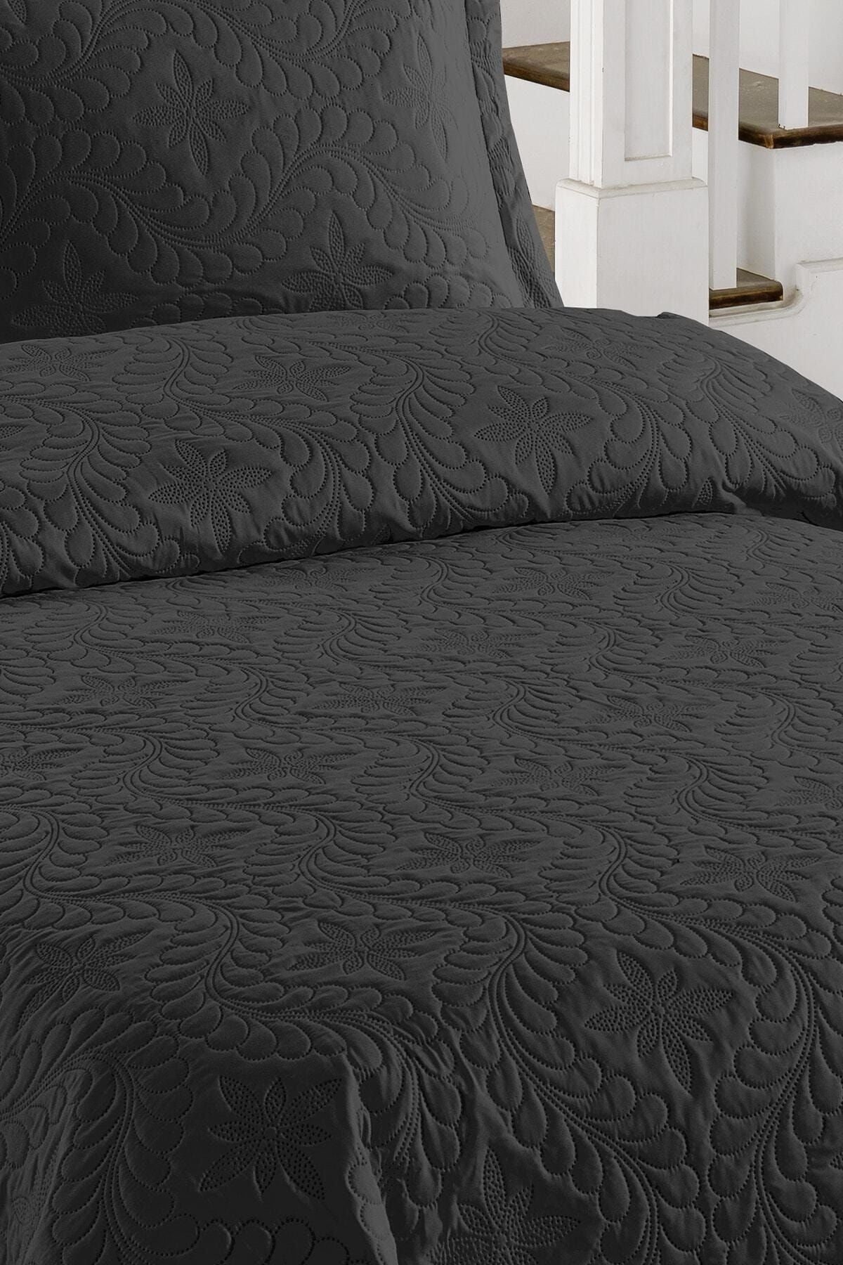 Örtüm Double Microfiber Quilted Bedspread Ivy Black 4