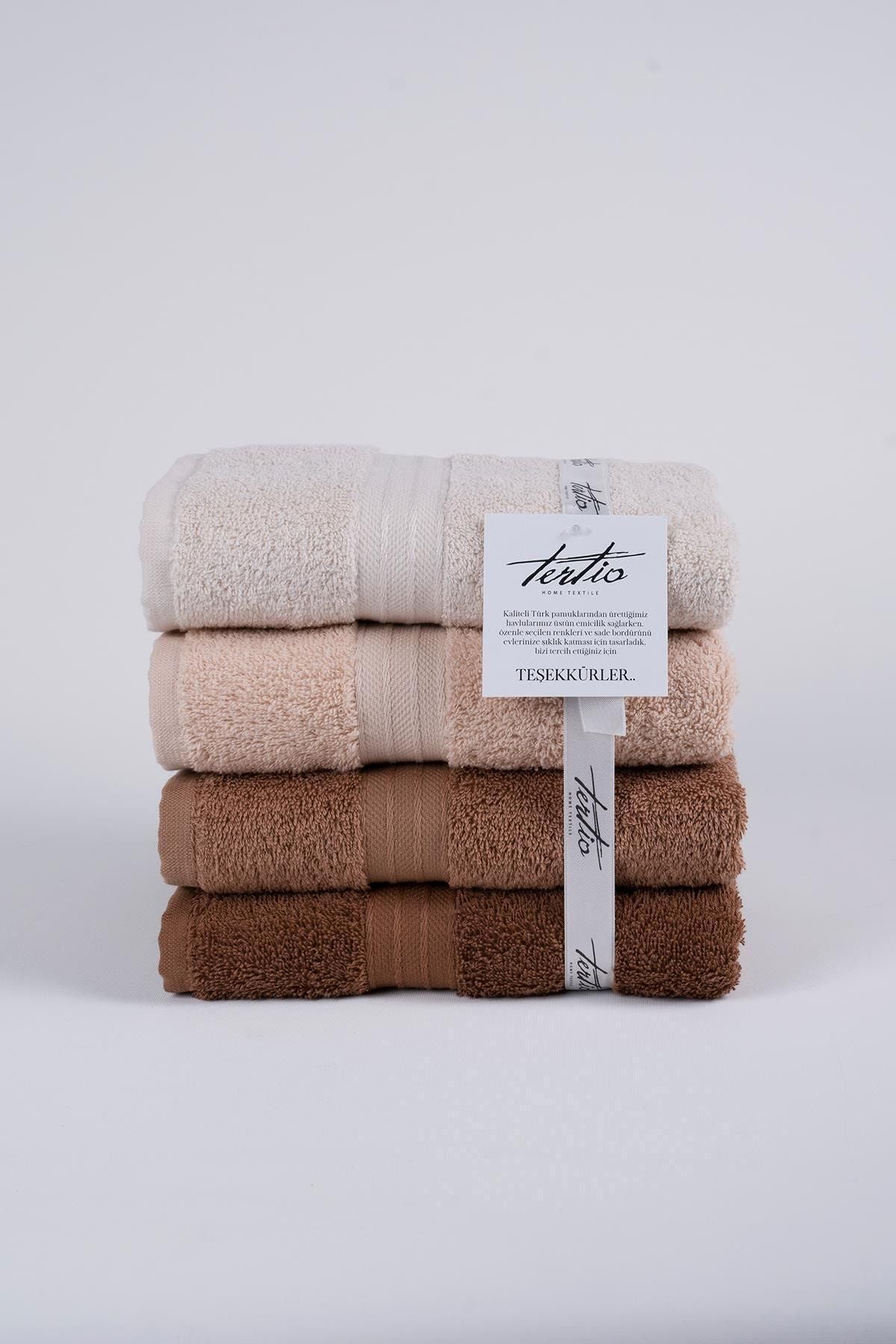 Tertio Rainbow 100% Cotton Extra Soft Coffee Tones 4-Piece Hand/Face Towel Set (4*50X90) 2