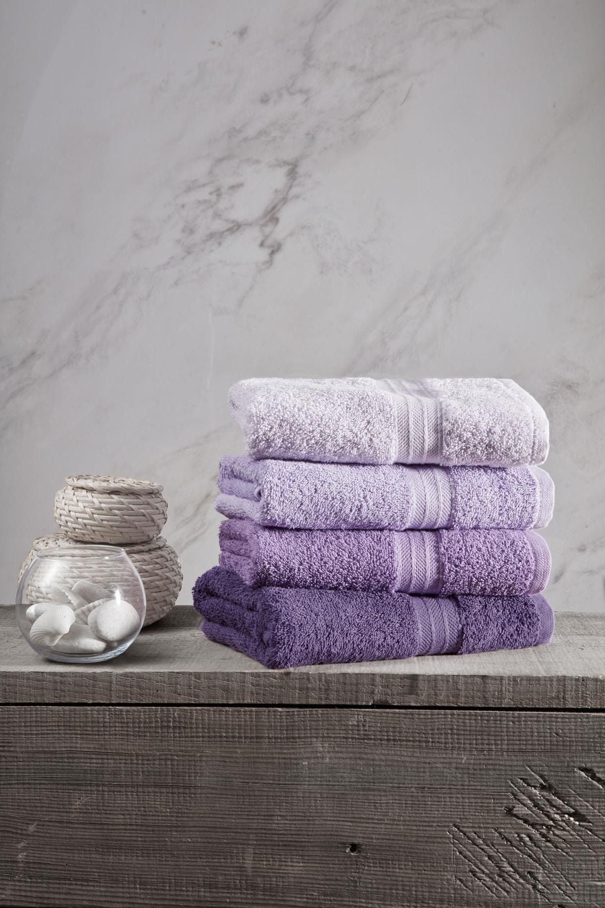 Tertio Rainbow 100% Cotton Extra Soft Purple Tones 4-Piece Hand/Face Towel Set (4*50X80) 1