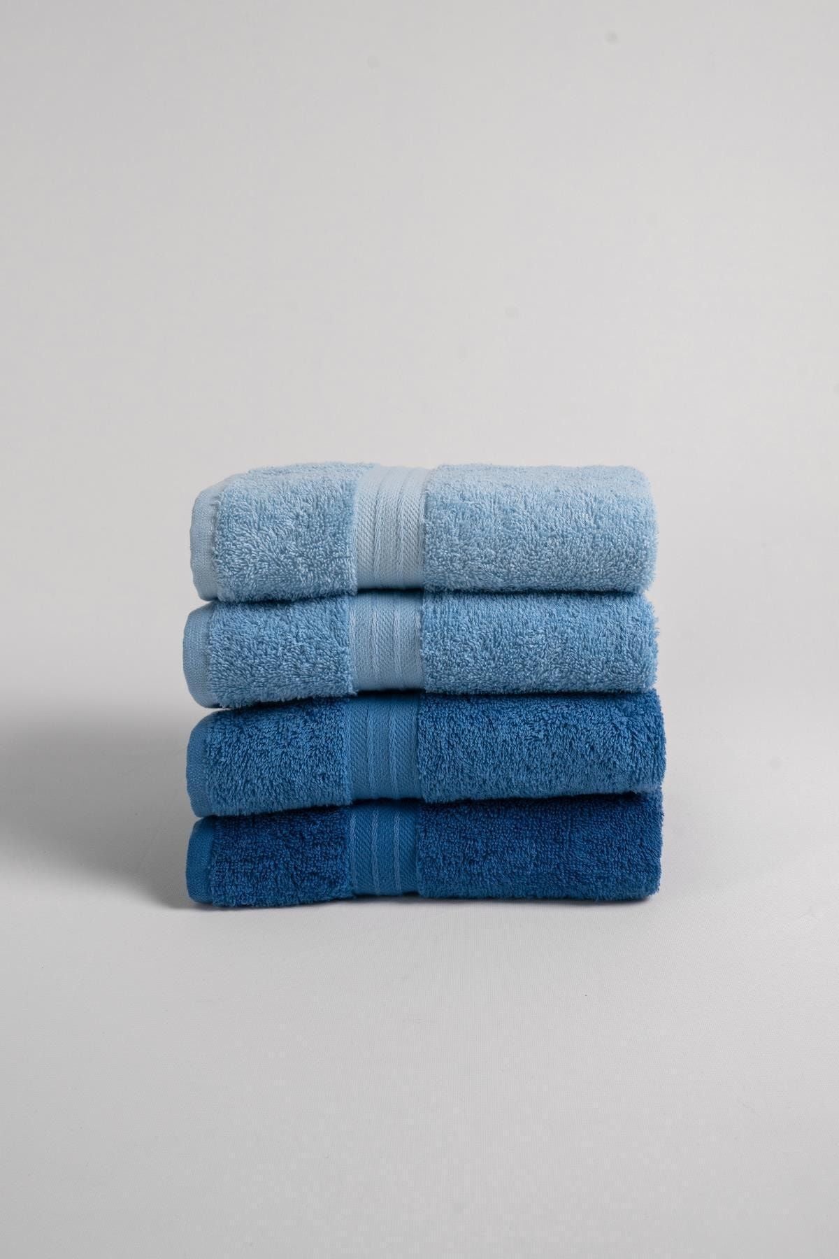 Tertio Rainbow 100% Cotton Extra Soft Blue Shades 4-Piece Hand/Face Towel Set (4*50x80) 2