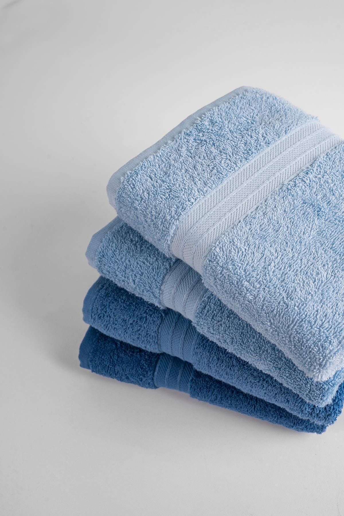 Tertio Rainbow 100% Cotton Extra Soft Blue Shades 4-Piece Hand/Face Towel Set (4*50x80) 3