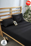 Ricco Lifes Black Elastic Bed Sheet Set Plain Color Cotton-Pillowcase Single-Double-King Size 1