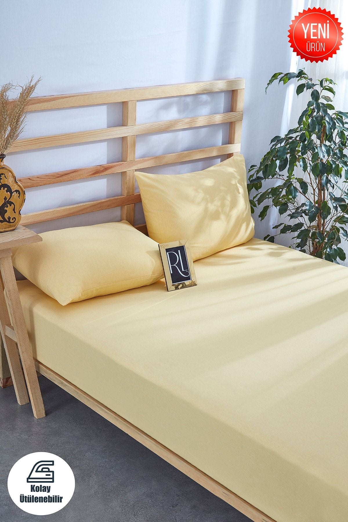 Ricco Lifes Yellow Elastic Bed Sheet Set Plain Color Cotton - Pillowcase Single - Double - King Size 1