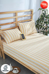 Ricco Lifes Striped Yellow Elastic Bed Sheet Set Cotton - With Pillowcase - Single/Double/King Size 1