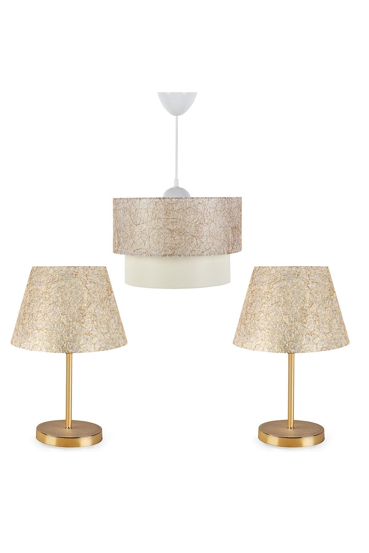 HOMİNG Pasta Single Pendant Lamp And Lara Gold Lampshade Set Gold Thread 1