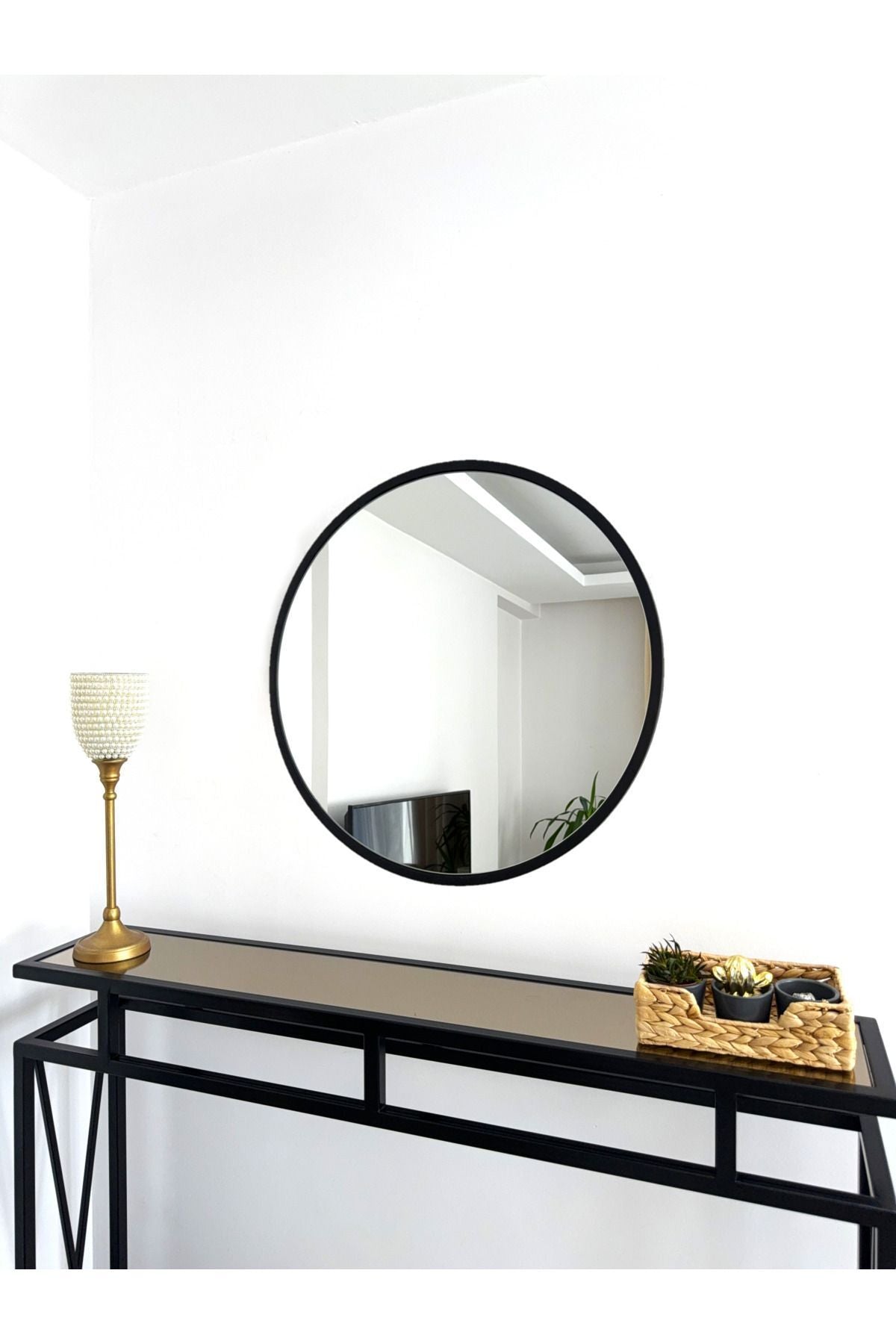 EFFE YAPI DEKOR Black Metal Framed Round Mirror 60 Cm 1