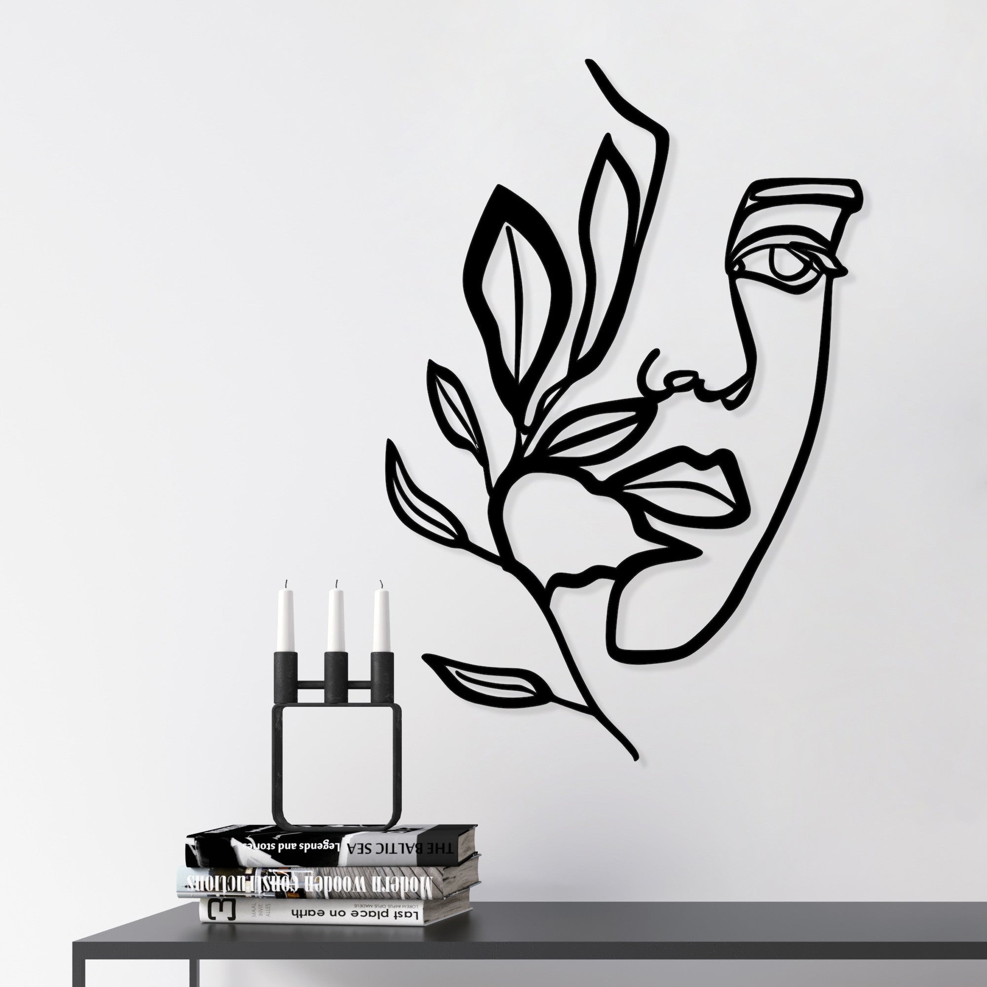 Decorative Metal Wall Accessory Woman Face Behind The Branch Black 575TNL1130 1