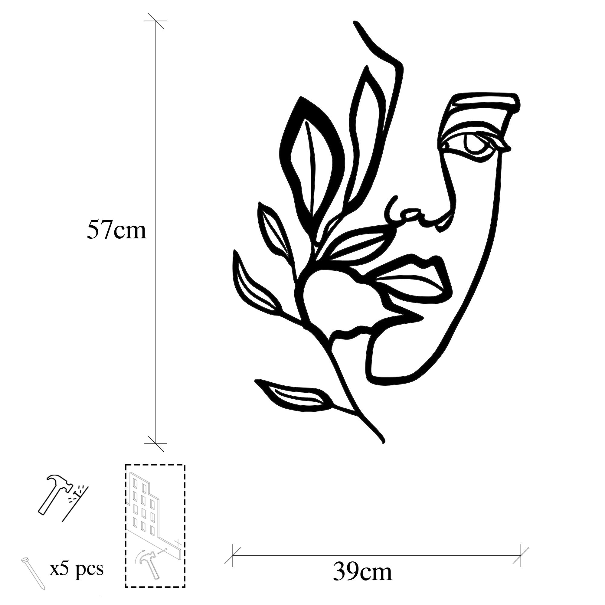 Decorative Metal Wall Accessory Woman Face Behind The Branch Black 575TNL1130 11