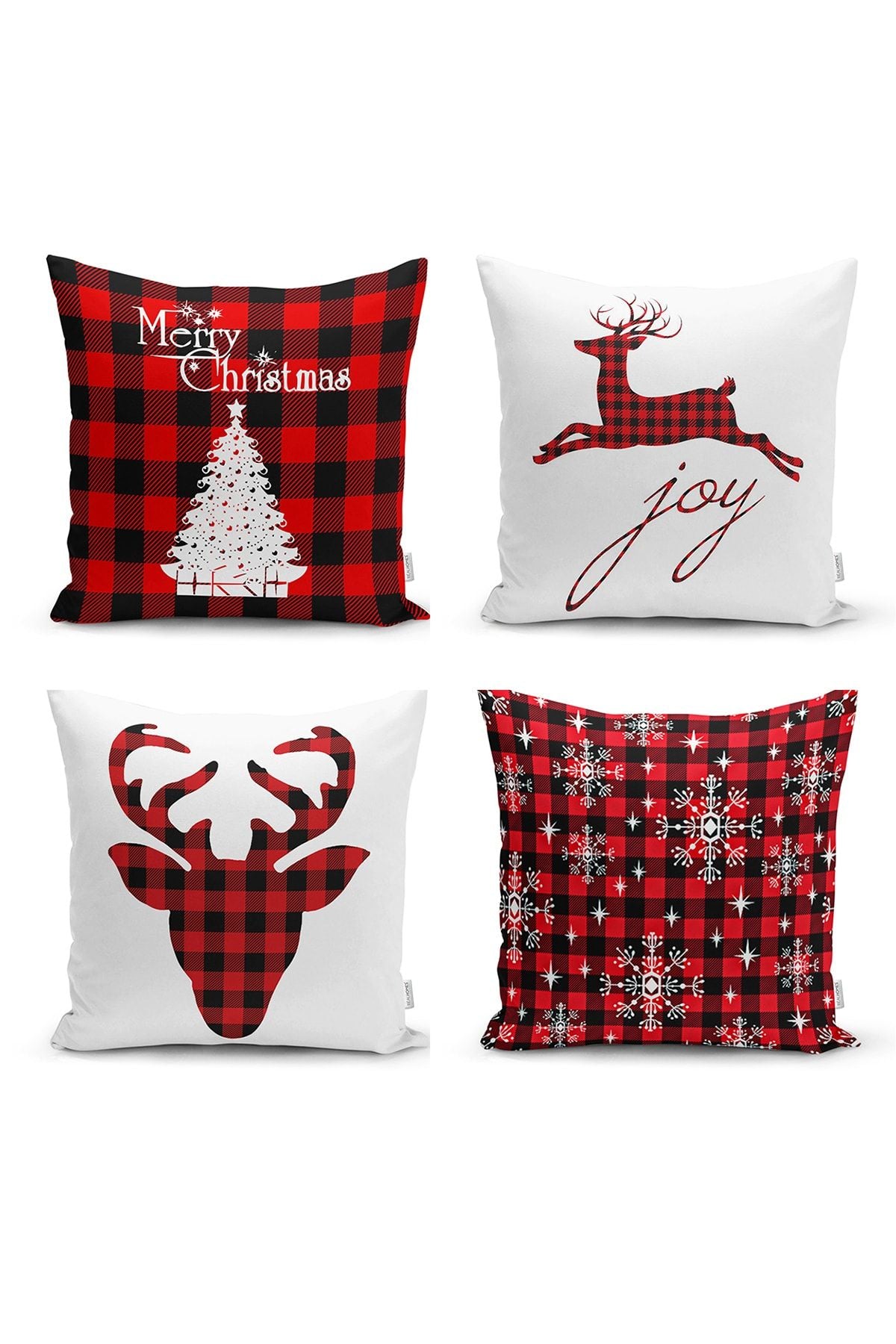 Realhomes Plaid Background Christmas Patterned 4-Piece Pillow Cover Set 1