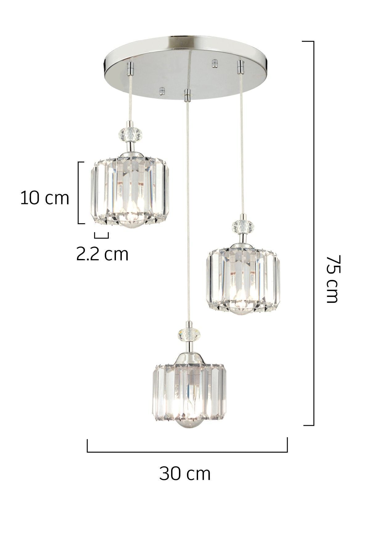 Apliqa Saka 3 Round Pendant Chrome Crystal Modern Design Chandelier 3