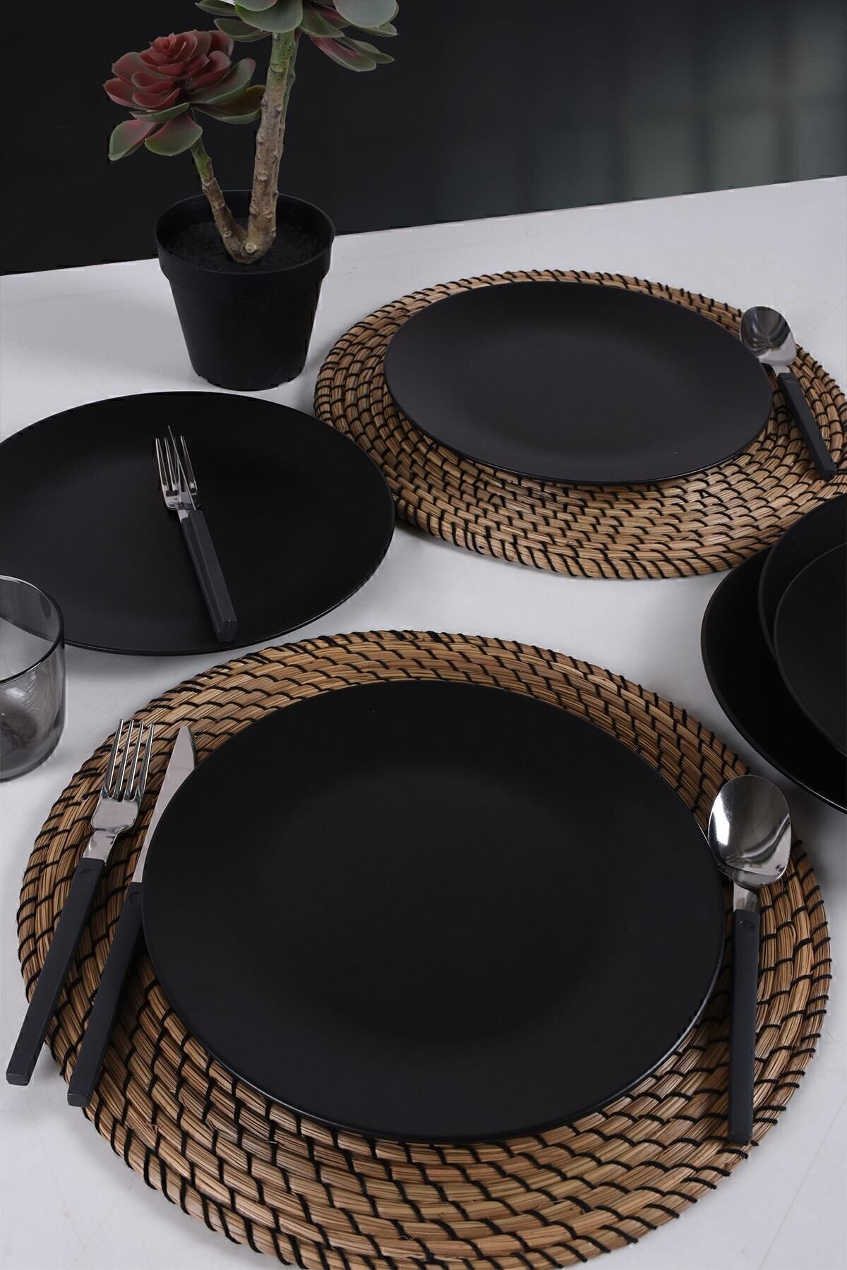 Keramika Matte Black Aegean Serving Plate 25 Cm Set of 6 1