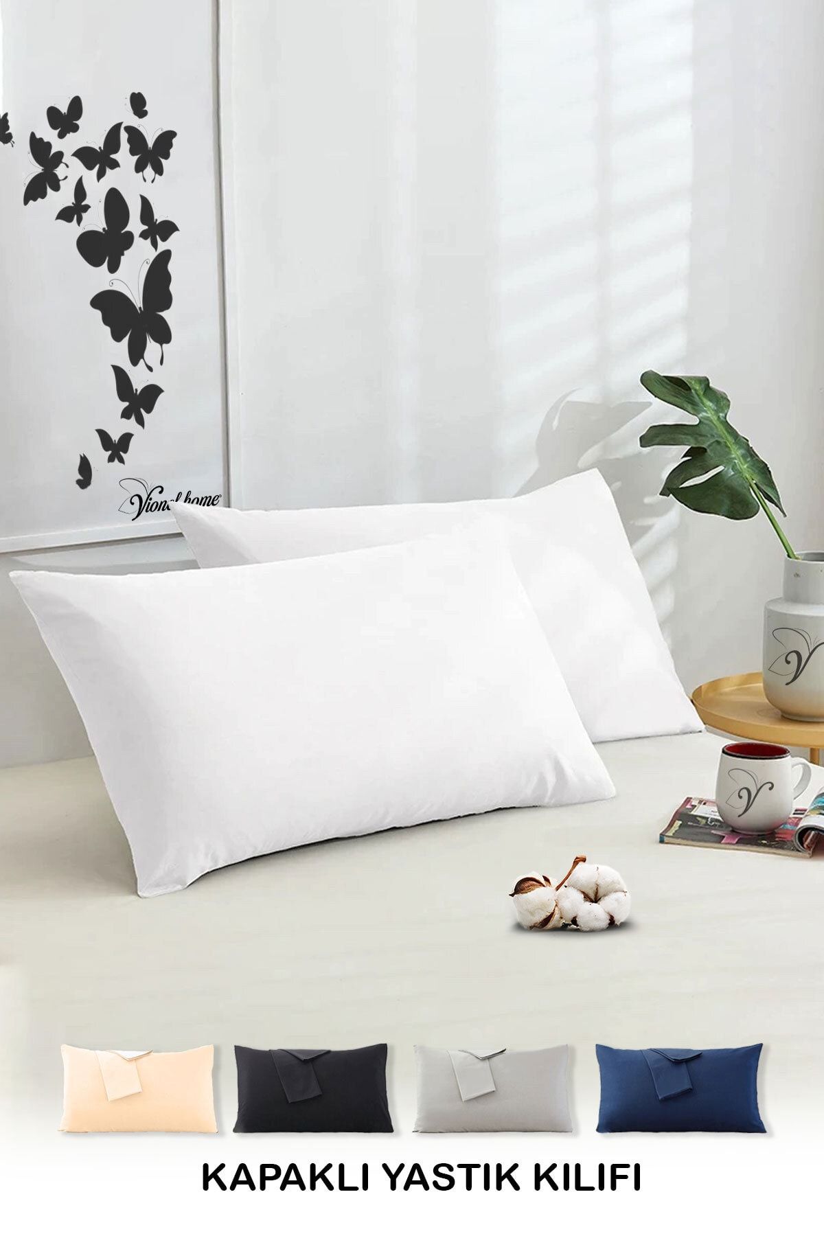 Vionel Home Cotton 2-Pack Pillowcase 50x70 Cm Plain White 1