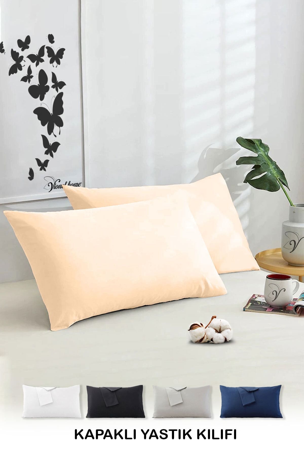 Vionel Home Cotton 2-Piece Pillowcase 50x70 Cm Plain Beige 1