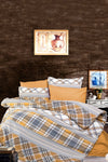 CANDAN ÇEYİZ Double Mustard Checkered Fitted Sheet Duvet Cover Set 1